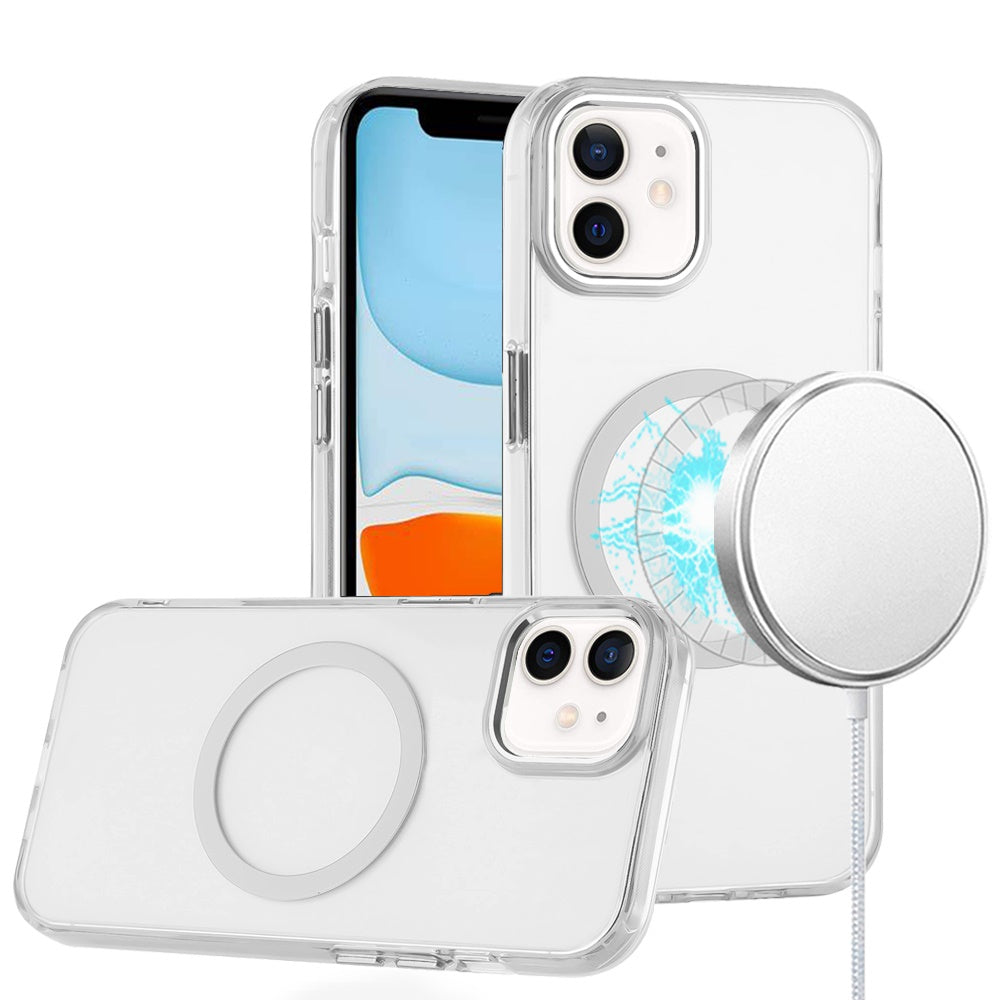 For iPhone 11 6.1 in. Case Trans-Clear Metal Buttons Phone Cover +Tempered Glass