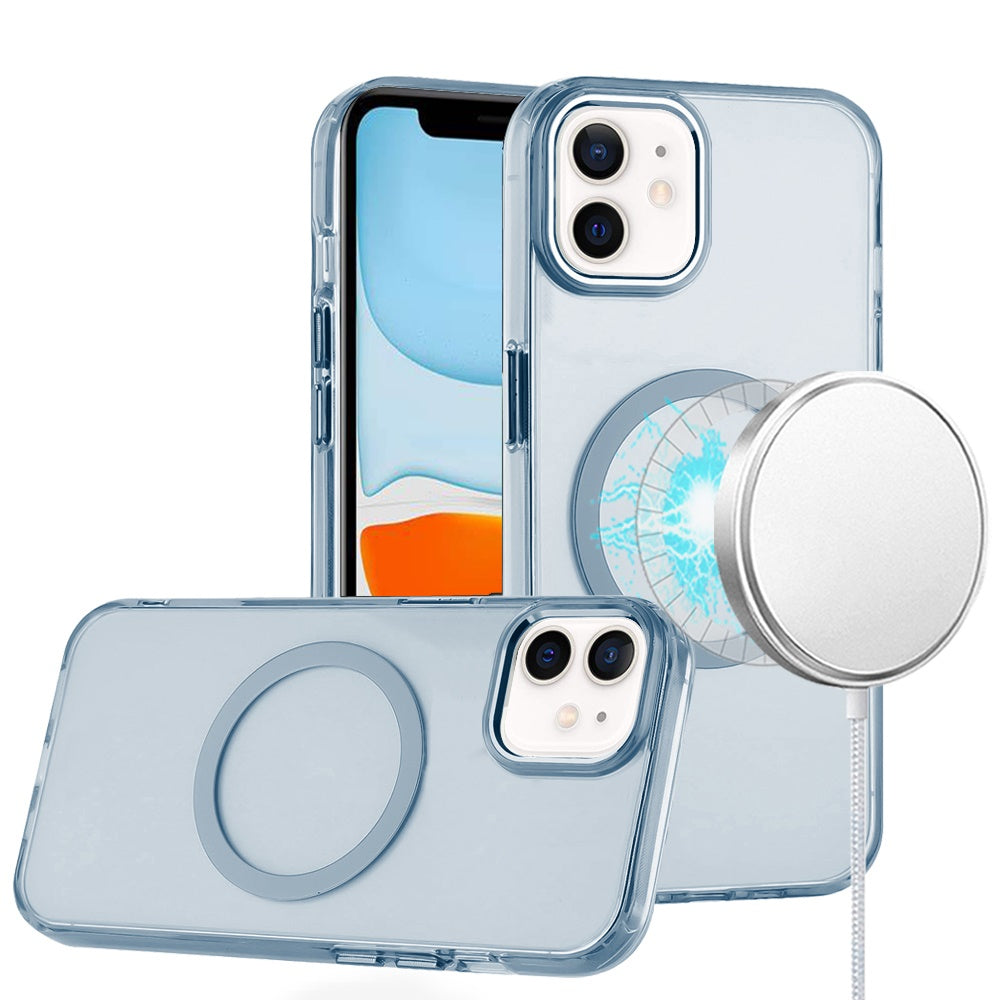 For iPhone 11 6.1 in. Case Trans-Clear Metal Buttons Phone Cover +Tempered Glass