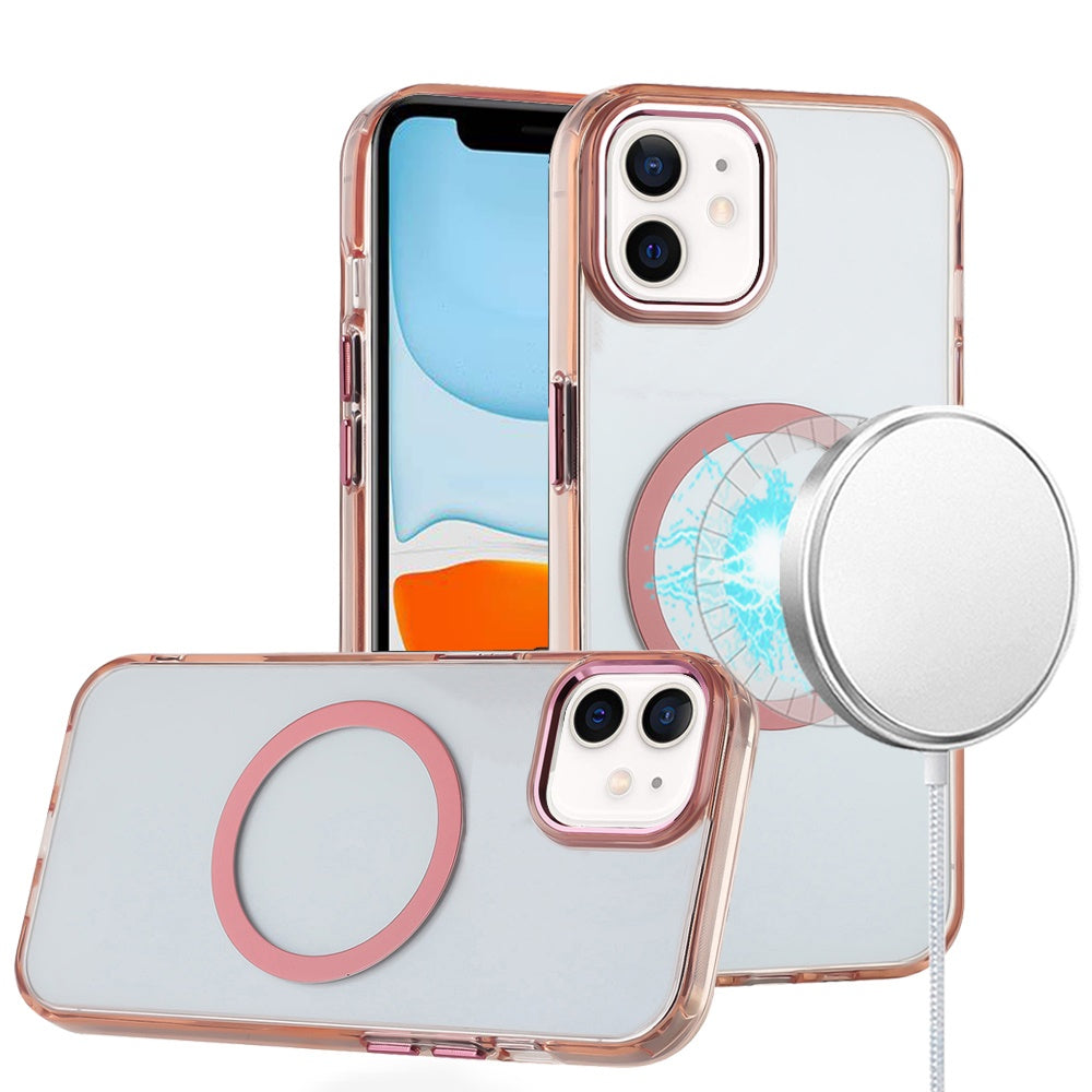 For iPhone 11 6.1 in. Case Trans-Clear Metal Buttons Phone Cover +Tempered Glass