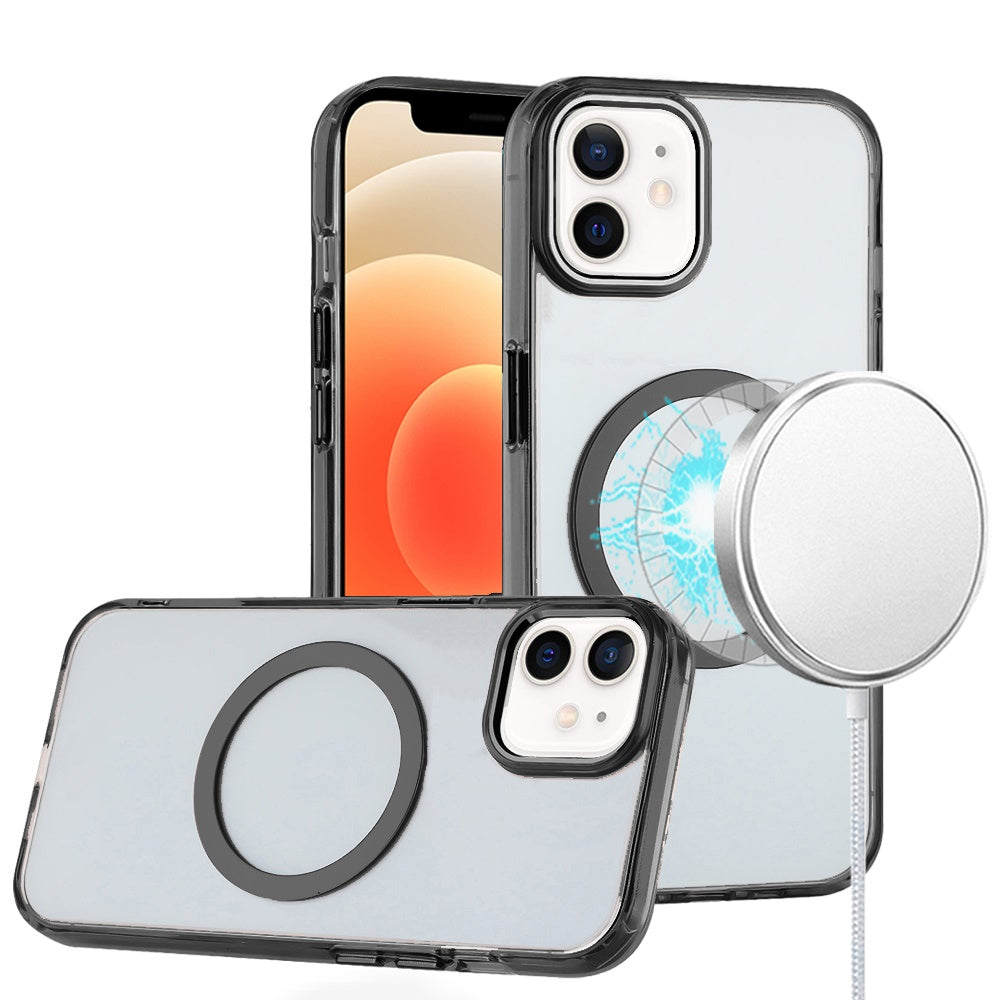 For iPhone 12/12 Pro Case Trans-Clear Metal Buttons Phone Cover + Tempered Glass