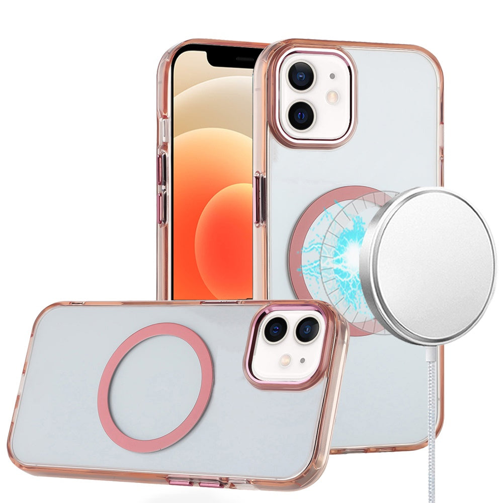 For iPhone 12/12 Pro Case Trans-Clear Metal Buttons Phone Cover + Tempered Glass