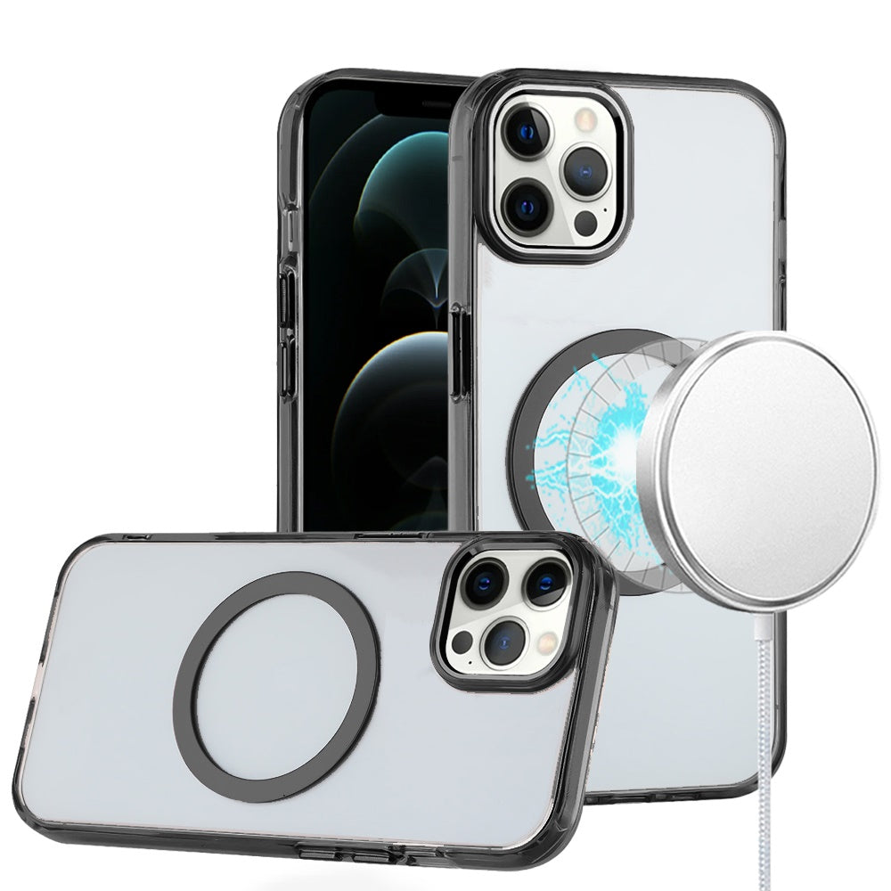 For iPhone 12 Pro Max Case Trans-Clear Metal Buttons Phone Cover +Tempered Glass