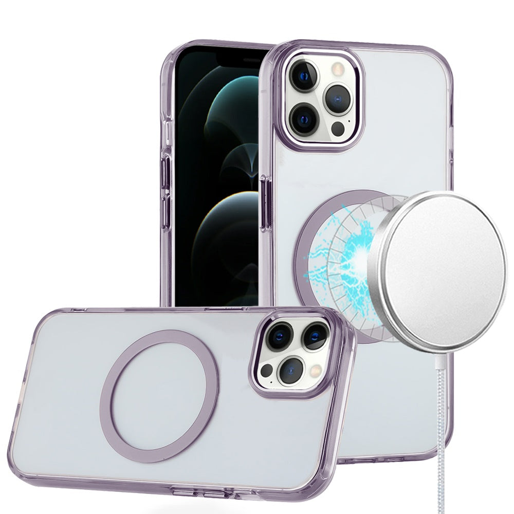 For iPhone 12 Pro Max Case Trans-Clear Metal Buttons Phone Cover +Tempered Glass