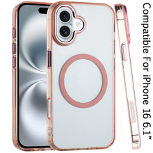 For iPhone 16 6.1inch Case Metal Buttons Trans-Clear Phone Cover +Tempered Glass