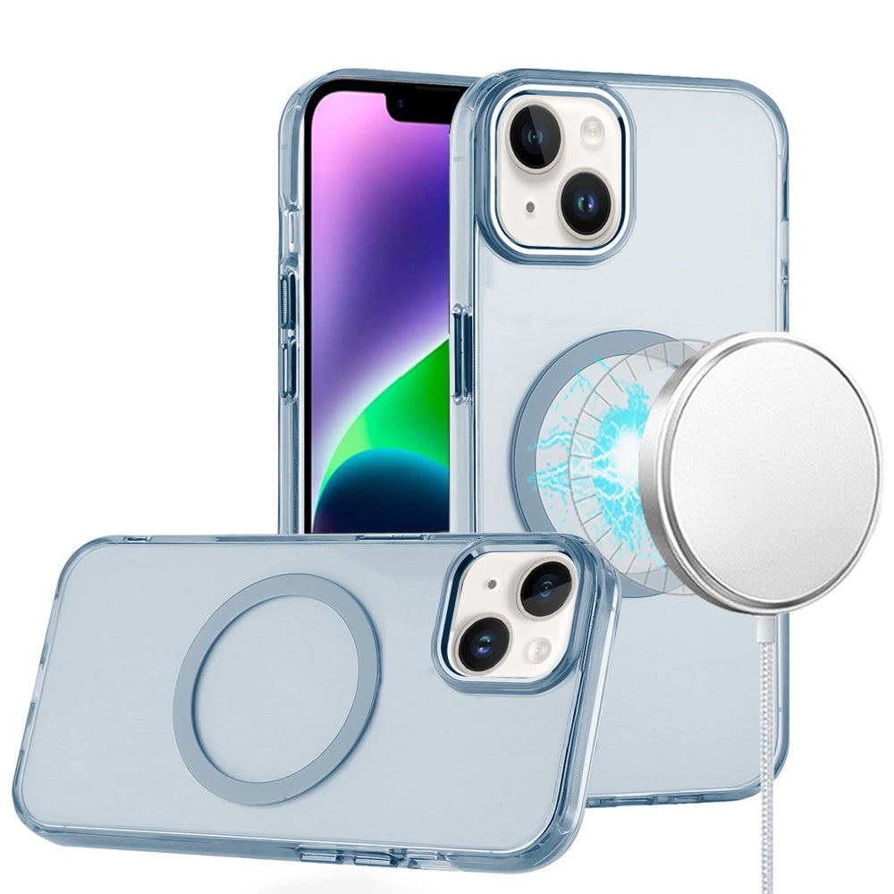 For iPhone 13/14 Case Trans-Clear Acrylic with Metal Buttons + Tempered Glass