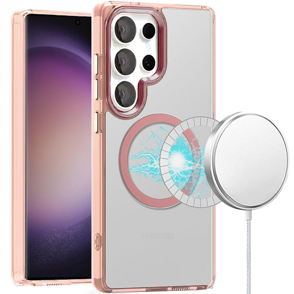 For Samsung S23 Ultra Case Trans-Clear Acrylic Phone Cover with Metal Buttons