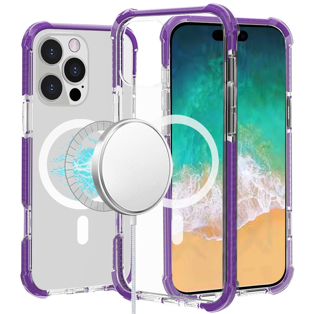 For iPhone 16 PRO MAX Case Magnetic Circle Acrylic Hybrid Cover + Tempered Glass