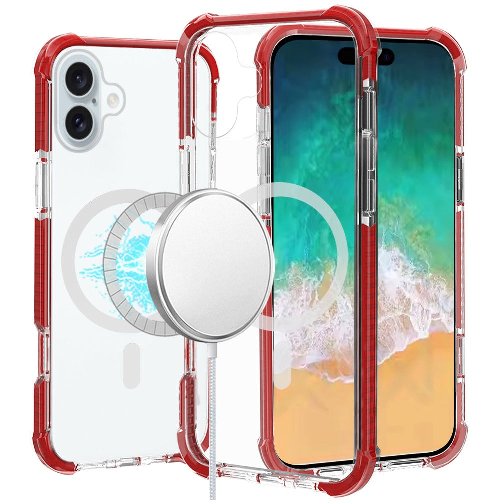 For iPhone 16 Plus 6.7in Case Magnetic Circle Acrylic Hybrid + Tempered Glass