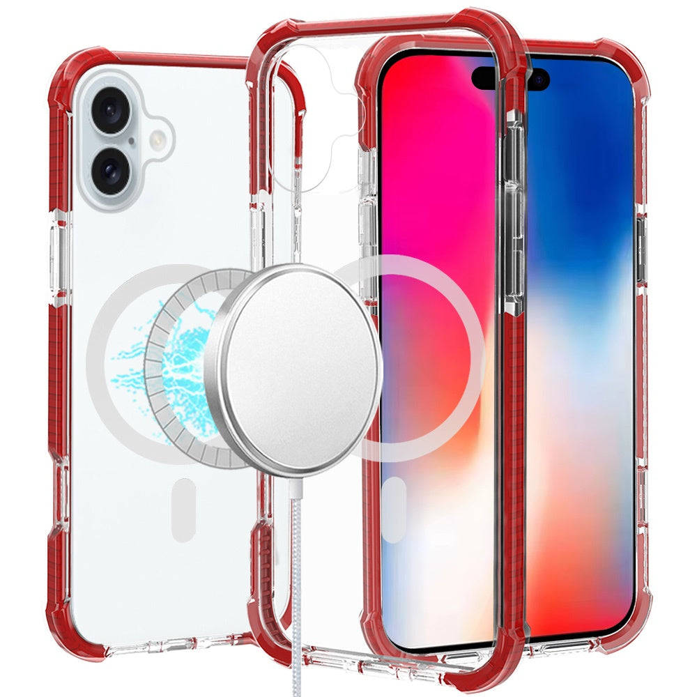 For iPhone 16 6.1inch Case Magnetic Circle Acrylic Hybrid Cover + Tempered Glass