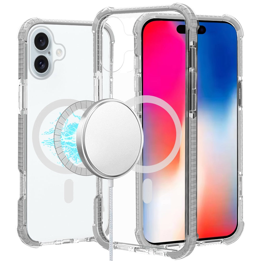 For iPhone 16 6.1inch Case Magnetic Circle Acrylic Hybrid Cover + Tempered Glass