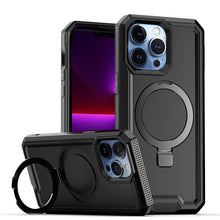 For iPhone 11 6.1 in. Case Magnetic Circle w/ Stand Fused Cover + Tempered Glass