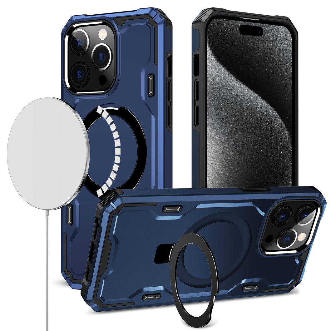 For iPhone 11 6.1 in. Case Magnet Circle Stand Shockproof Cover + Tempered Glass