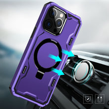 For iPhone 11 6.1 in. Case Magnet Circle Stand Shockproof Cover + Tempered Glass