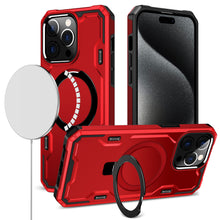 For iPhone 11 6.1 in. Case Magnet Circle Stand Shockproof Cover + Tempered Glass