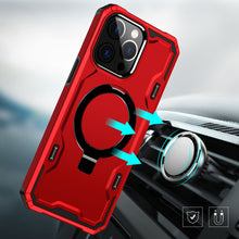 For iPhone 11 6.1 in. Case Magnet Circle Stand Shockproof Cover + Tempered Glass