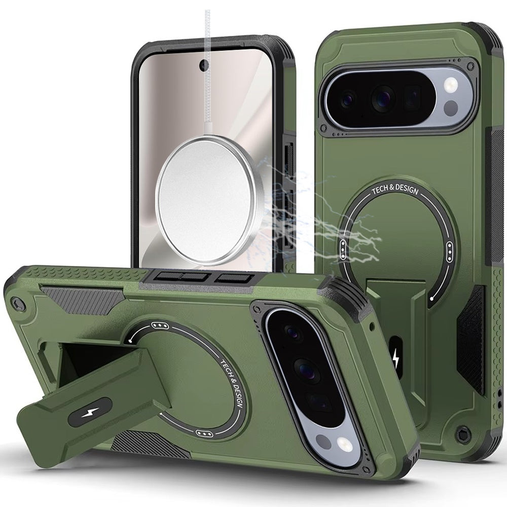 For Google Pixel 10 Pro XL Case Magnetic Circle Rugged Kickstand +Tempered Glass