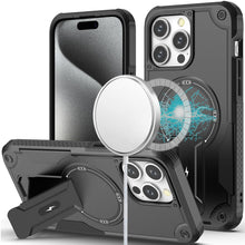 For iPhone 15 Pro Max Case Magnetic Circle Rugged Grip Stand + 2 Tempered Glass