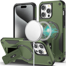 For iPhone 15 Pro Max Case Magnetic Circle Rugged Grip Stand + 2 Tempered Glass