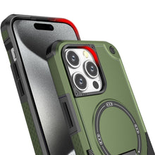 For iPhone 15 Pro Max Case Magnetic Circle Rugged Grip Stand + 2 Tempered Glass