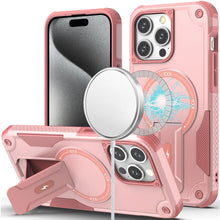 For iPhone 15 Pro Max Case Magnetic Circle Rugged Grip Stand + 2 Tempered Glass