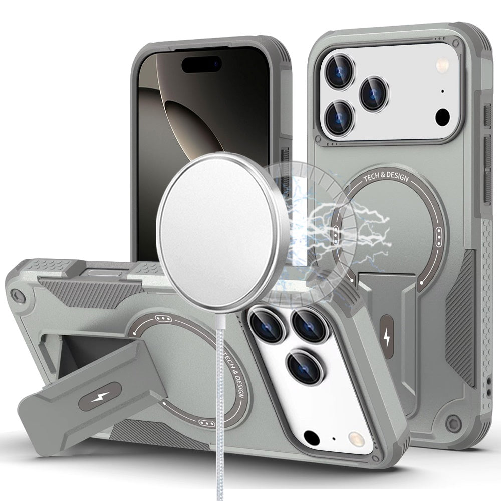 For iPhone 17 Pro Max Case Magnetic Circle Rugged Grip Kickstand +Tempered Glass