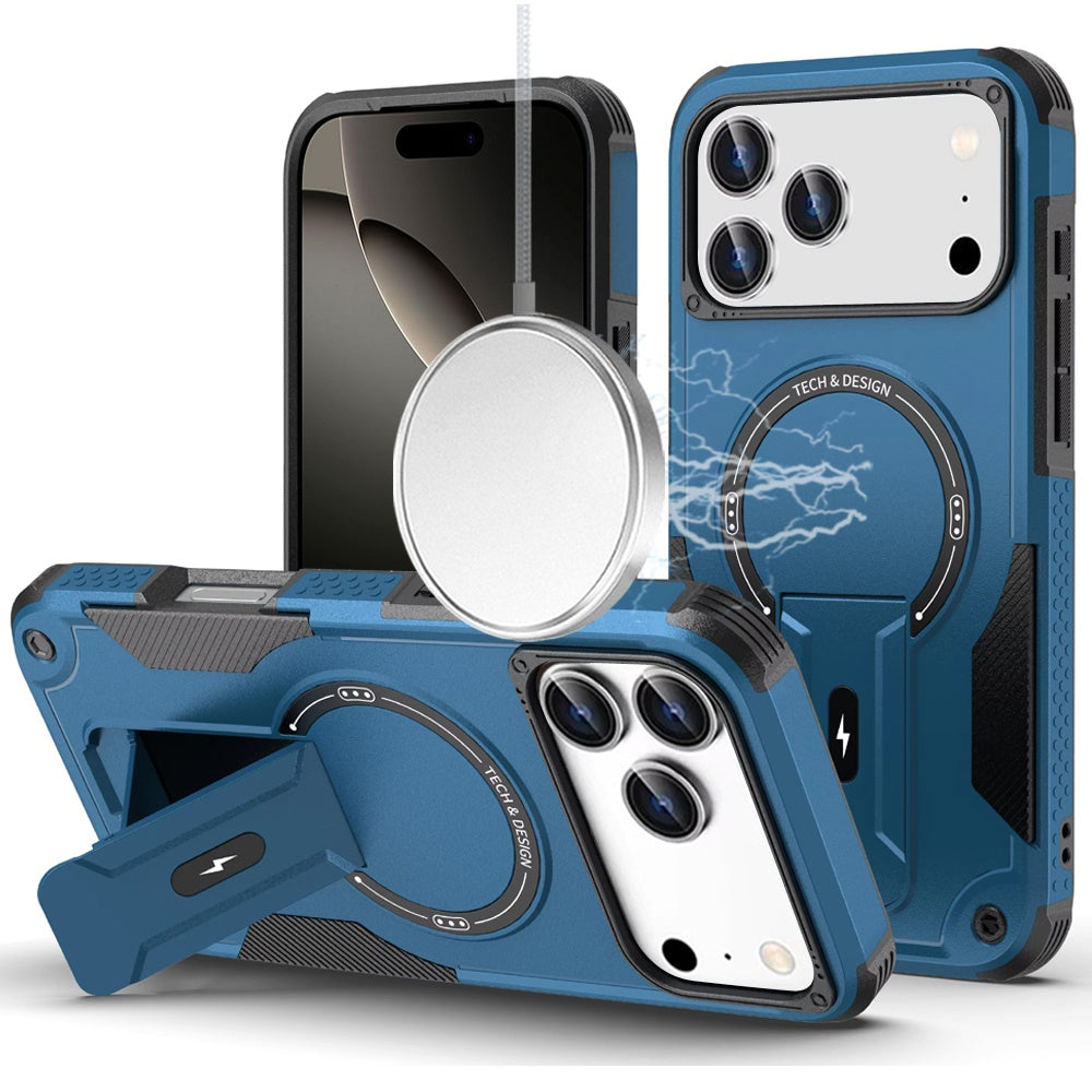 For iPhone 17 PRO Case Magnetic Circle Rugged Grip Kickstand + Tempered Glass