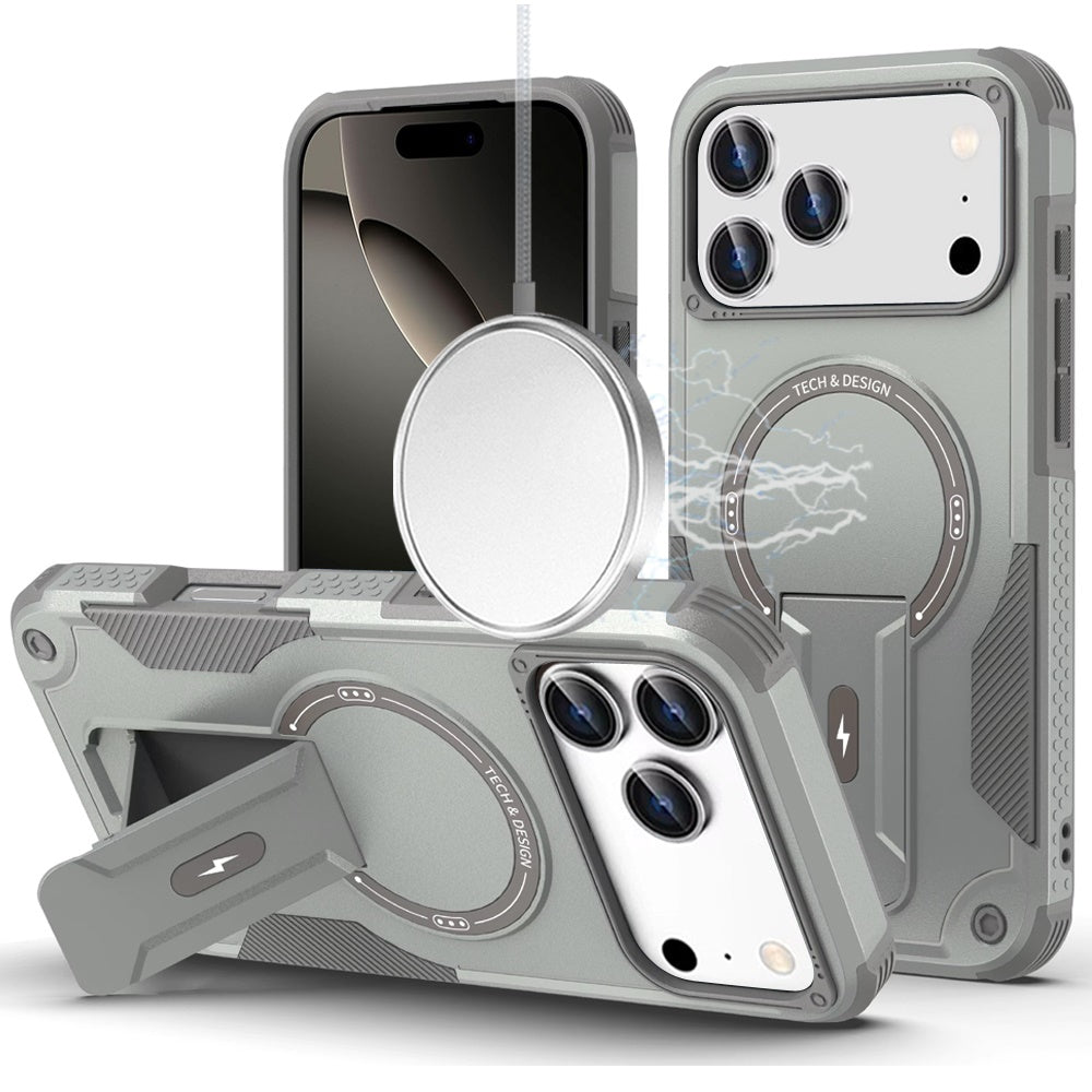 For iPhone 17 PRO Case Magnetic Circle Rugged Grip Kickstand + Tempered Glass