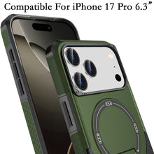 For iPhone 17 PRO Case Magnetic Circle Rugged Grip Kickstand + Tempered Glass