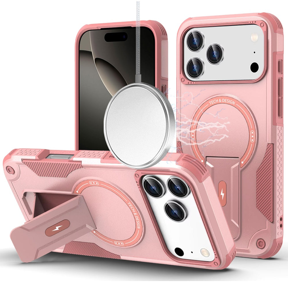 For iPhone 17 PRO Case Magnetic Circle Rugged Grip Kickstand + Tempered Glass