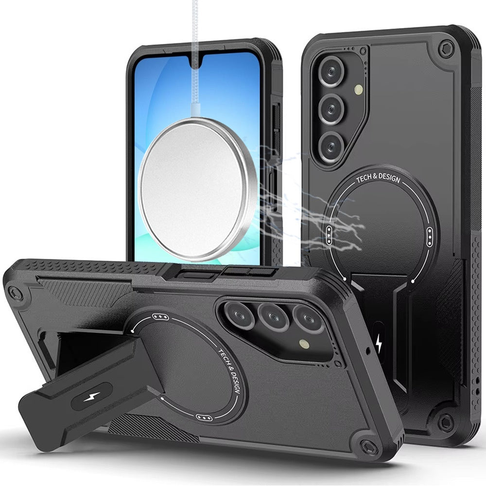 For Samsung A17 5G Case Magnetic Circle Rugged Grip Kickstand + Tempered Glass