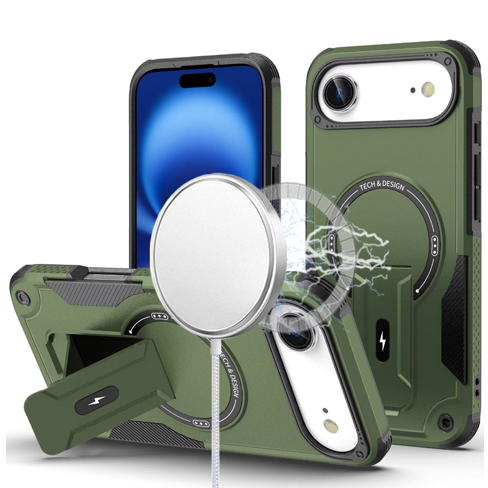 For iPhone Air Case Magnetic Circle Rugged Grip with Kickstand + Tempered Glass