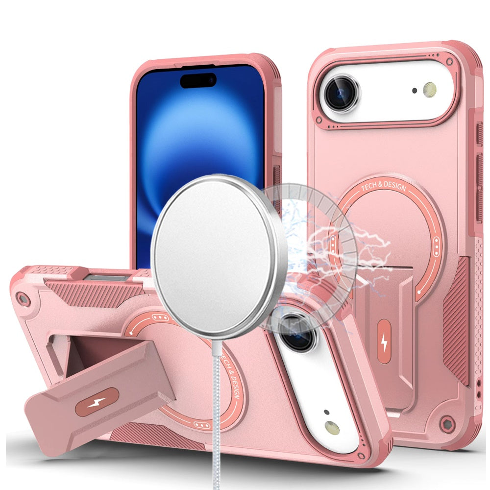 For iPhone Air Case Magnetic Circle Rugged Grip with Kickstand + Tempered Glass