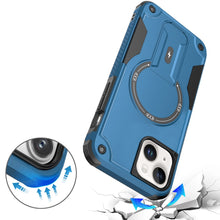 For iPhone 13/14 Case Magnetic Circle Rugged Grip Kickstand + Tempered Glass