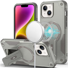 For iPhone 13/14 Case Magnetic Circle Rugged Grip Kickstand + Tempered Glass
