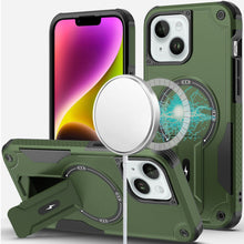 For iPhone 13/14 Case Magnetic Circle Rugged Grip Kickstand + Tempered Glass