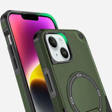 For iPhone 13/14 Case Magnetic Circle Rugged Grip Kickstand + Tempered Glass