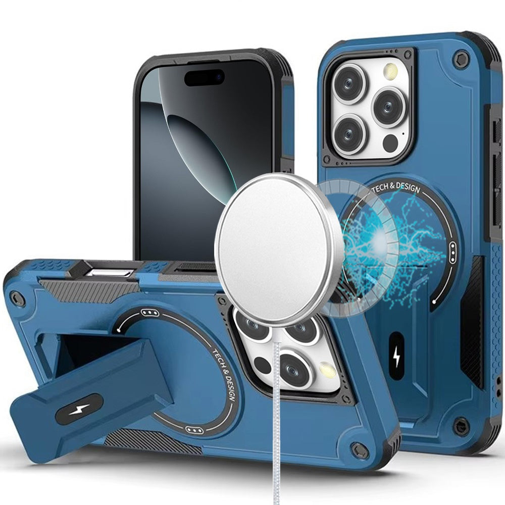 For iPhone 16 PRO MAX Case Magnetic Circle Grip Kickstand Cover + Tempered Glass