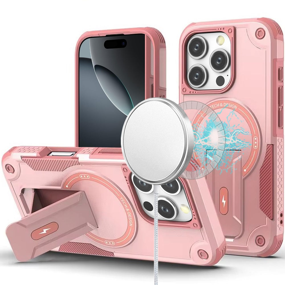 For iPhone 16 PRO MAX Case Magnetic Circle Grip Kickstand Cover + Tempered Glass