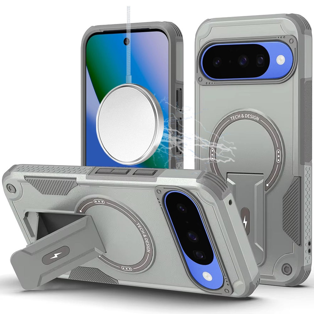 For Google Pixel 10/10 Pro Case Magnetic Circle Rugged Kickstand +Tempered Glass