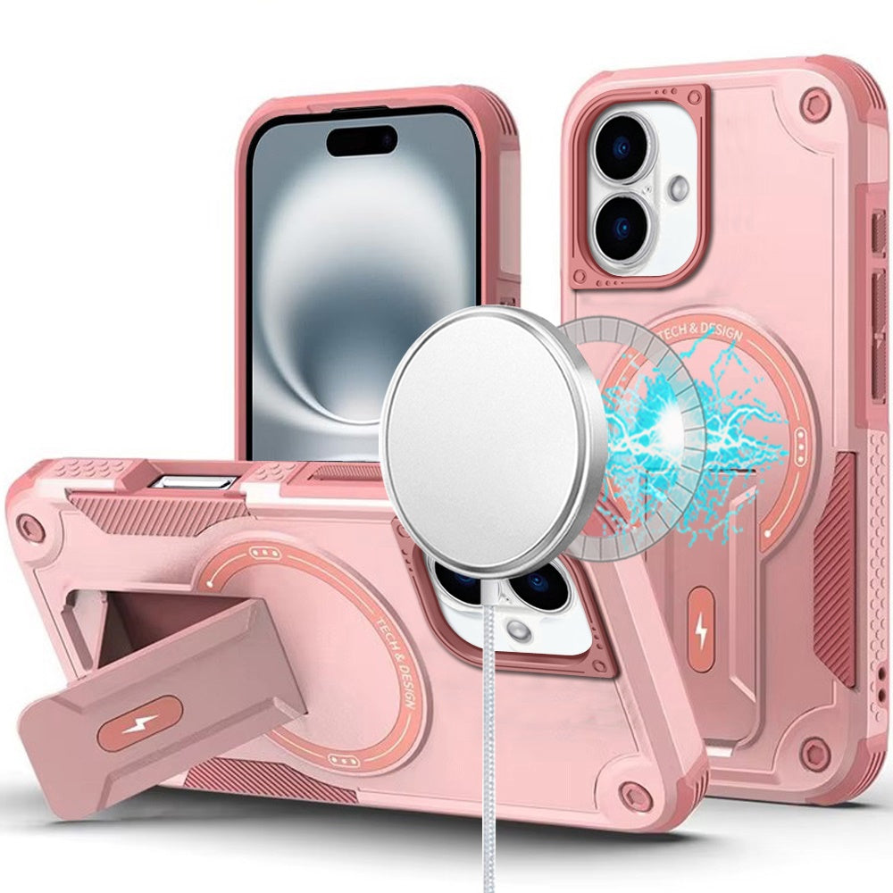 For iPhone 16 Plus 6.7in Case Magnetic Circle Grip Kickstand + Tempered Glass
