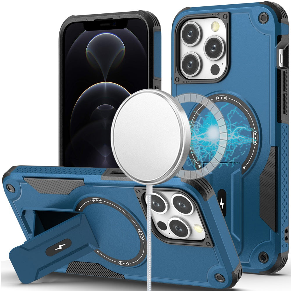 For iPhone 12 Pro Max Case Magnetic Circle Rugged Grip Kickstand +Tempered Glass