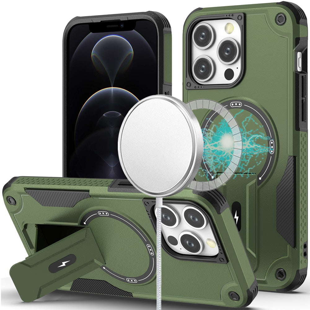 For iPhone 12 Pro Max Case Magnetic Circle Rugged Grip Kickstand +Tempered Glass