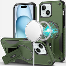For iPhone 15 Case Magnetic Circle Rugged Grip Kickstand + 2 Tempered Glass