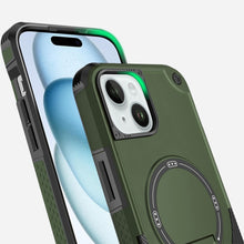 For iPhone 15 Case Magnetic Circle Rugged Grip Kickstand + 2 Tempered Glass
