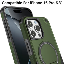 For iPhone 16 Pro 6.3in Case Magnetic Circle Grip Kickstand + Tempered Glass