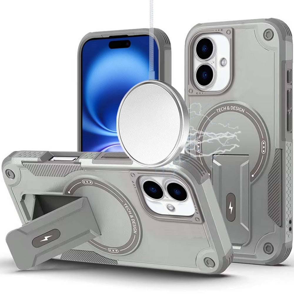For iPhone 17 Case Magnetic Circle Rugged Grip with Kickstand + Tempered Glass