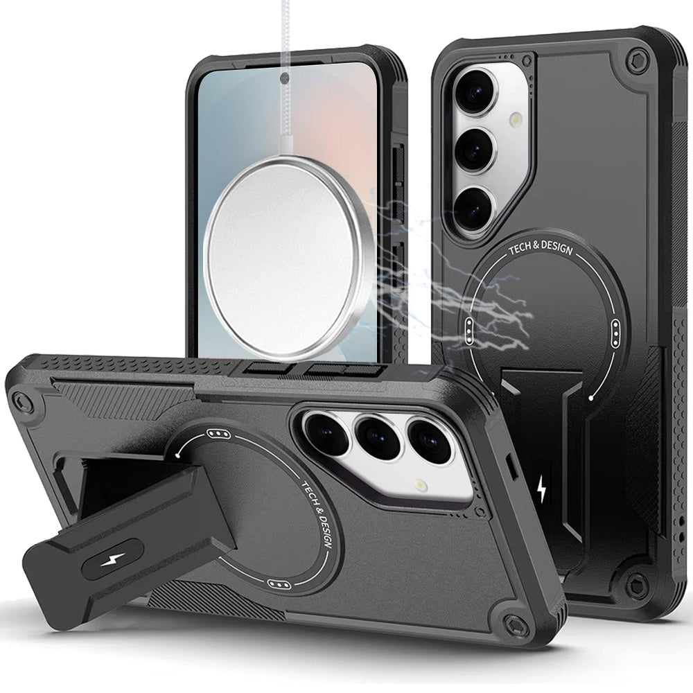 For Samsung S25 FE Case Magnetic Circle Rugged Grip Kickstand + Tempered Glass