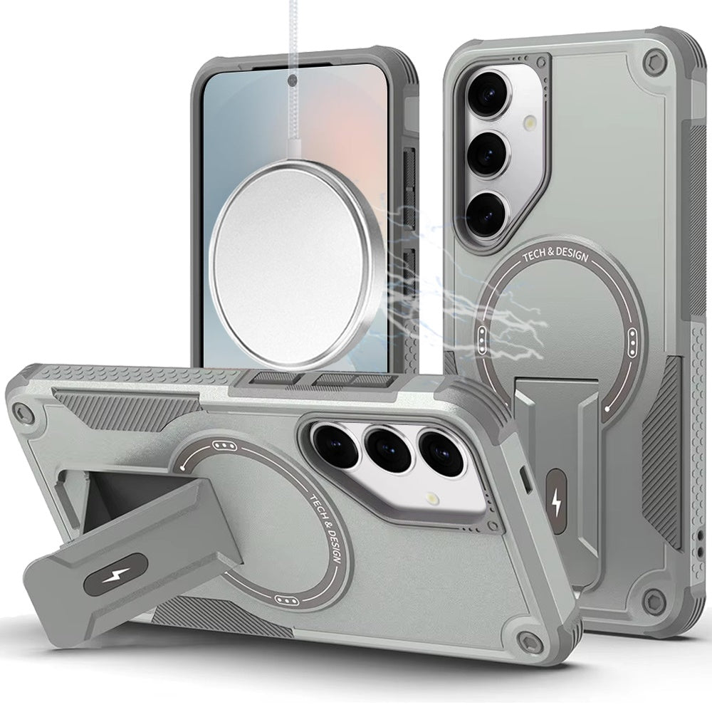 For Samsung S25 FE Case Magnetic Circle Rugged Grip Kickstand + Tempered Glass
