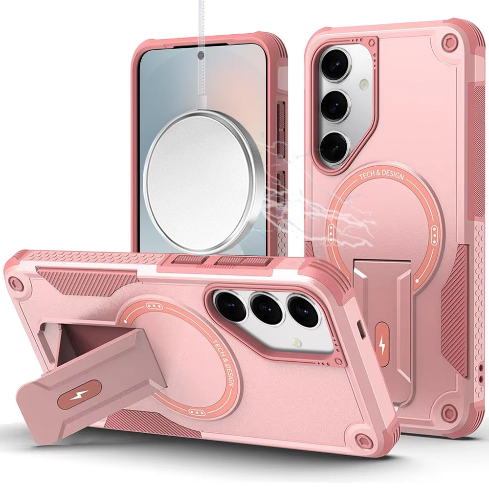 For Samsung S25 FE Case Magnetic Circle Rugged Grip Kickstand + Tempered Glass