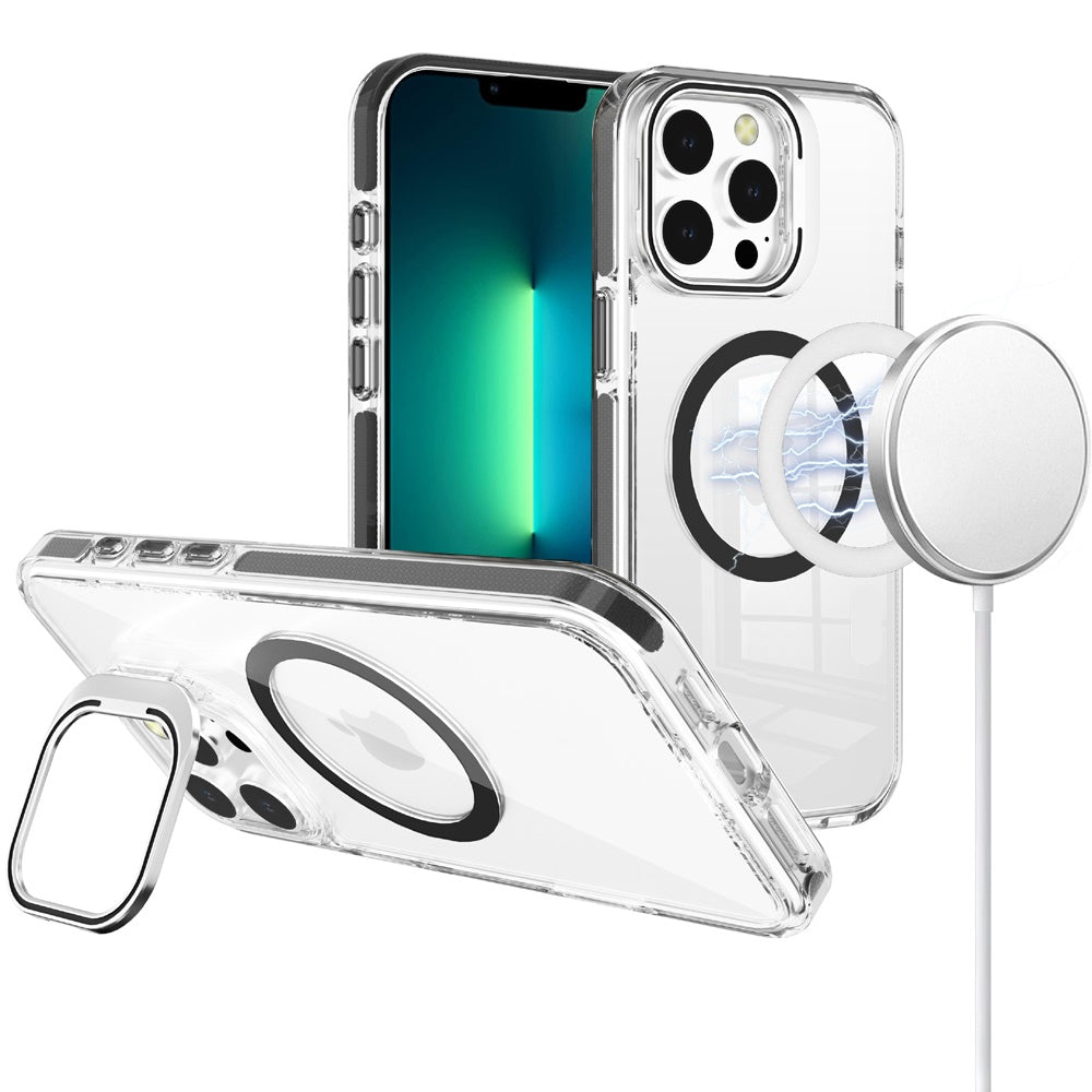For iPhone 13 Pro Max Case Rear Camera Stand Cover with Clear Magnetic Circle
